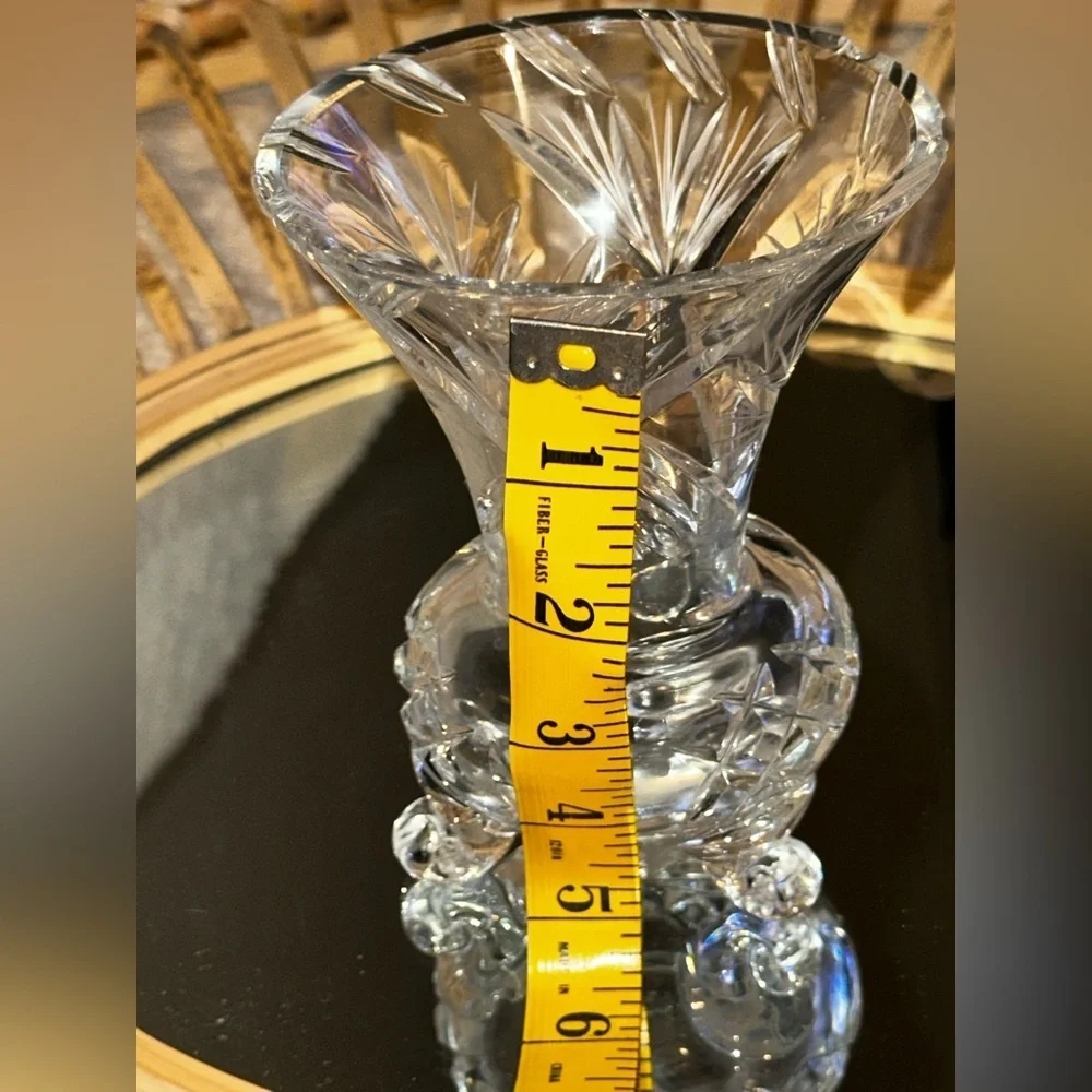 Vintage Bohemian Hand Cut Lead Crystal Pinwheel 3 Footed Vase